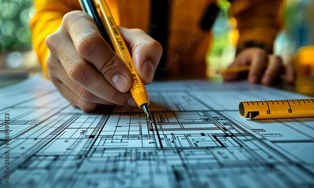 Architect Working on Blueprint Architect Working on Blueprint