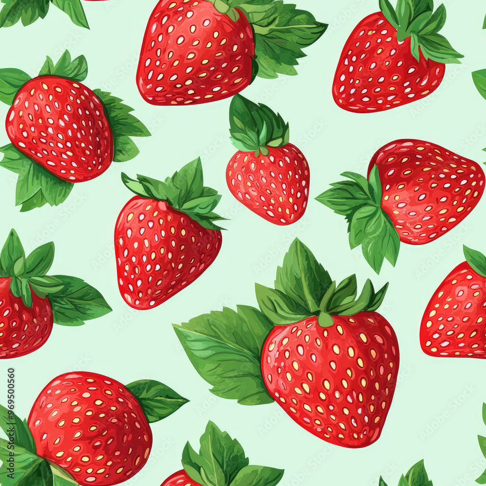 Pattern of Strawberries and Mint Leaves Summer Picnic Style for a Fresh and Sweet Look Pattern of Strawberries and Mint Leaves Summer Picnic Style for a Fresh and Sweet Look