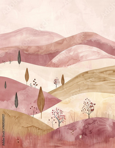 Serene Dusty Pink Boho Landscape Background photo