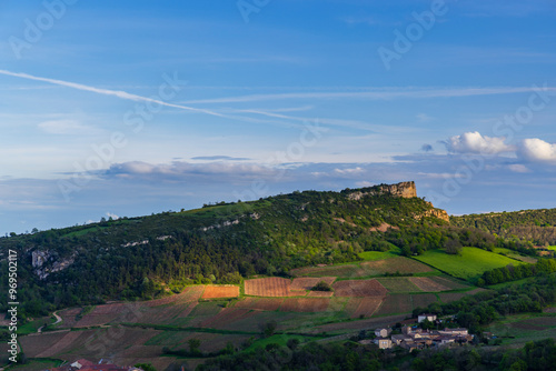 Rock of Solutre with vineyards, Burgundy, Solutre-Pouilly, France photo