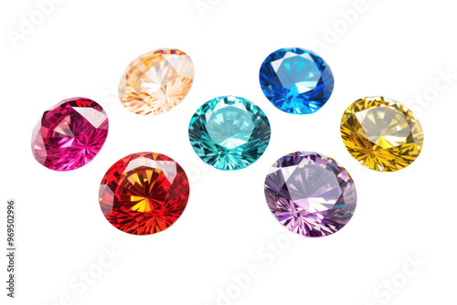 Beautiful colored diamonds Isolated on a white background Showing a bright spark