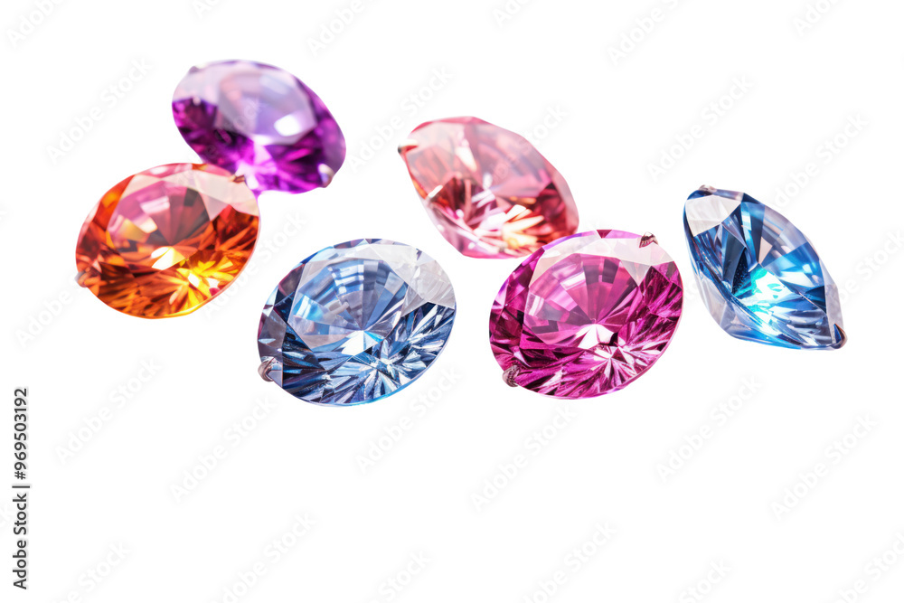 Beautiful colored diamonds Isolated on a white background Showing a bright spark Beautiful colored diamonds Isolated on a white background Showing a bright spark