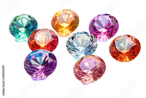 Beautiful colored diamonds Isolated on a white background Showing a bright spark