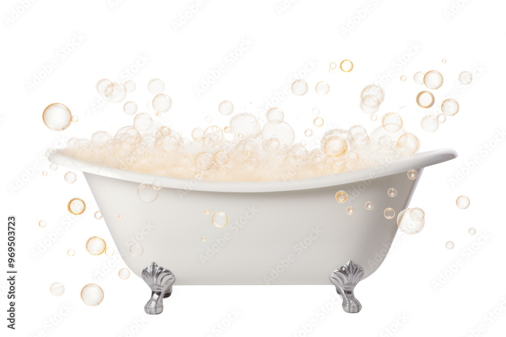 Bathtub with bubbles, warm and nice to soak in, on a white background Bathtub with bubbles, warm and nice to soak in, on a white background