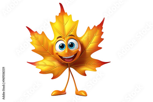 Cartoon-style autumn leaf character, full body, exuding cuteness, isolated on a pure white background, high-quality 3D render, bright color Palette, soft shadows, individual leaf details visible