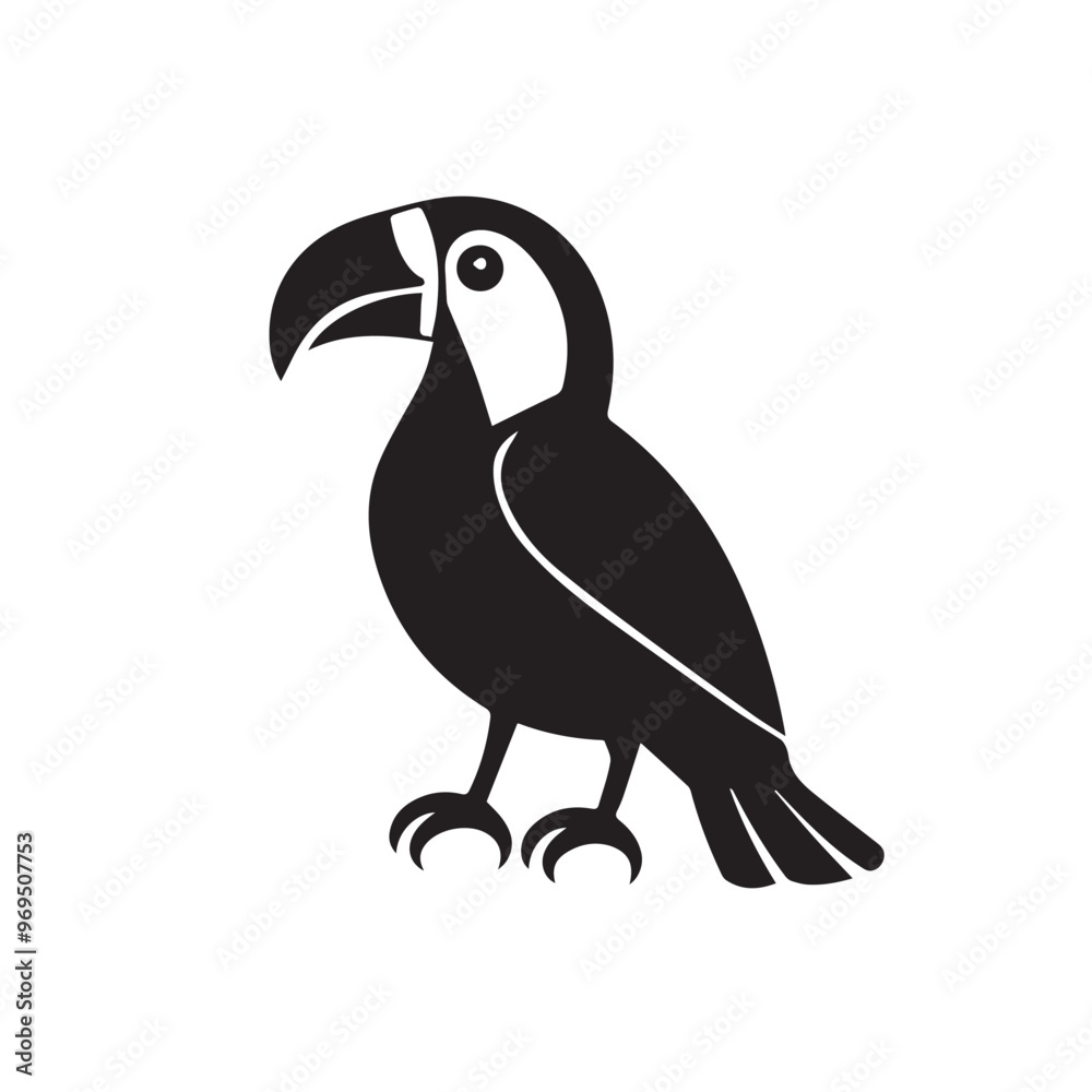 Obraz premium Toucan in cartoon, doodle style . Image for t-shirt, web, mobile apps and ui. Isolated 2d vector illustration in logo, icon, sketch style, Eps 10, black and white. AI Generative