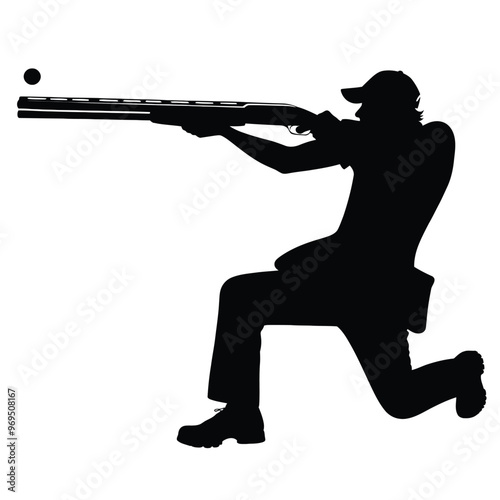 A silhouette of a person skeet shooting photo