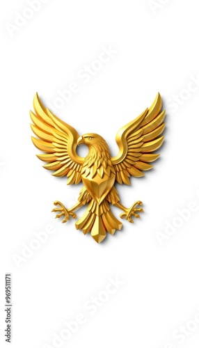 A three-dimensional golden eagle emblem isolated on a white background. Generate AI