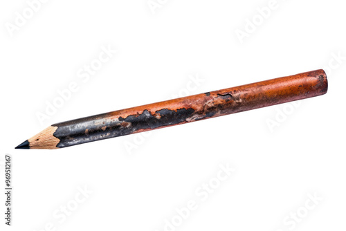 A well-used mechanical pencil with a worn-out eraser, isolated on a white background