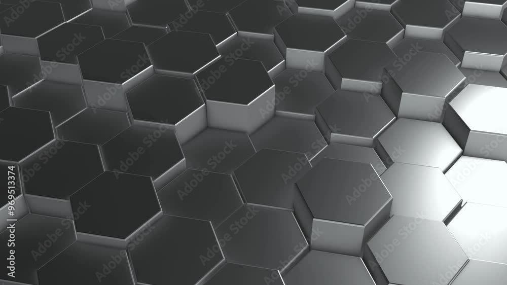 Geometric hexagon pattern in 3D with a seamless blue background, Geometric hexagon pattern with a 3D abstract design, background,Silver
