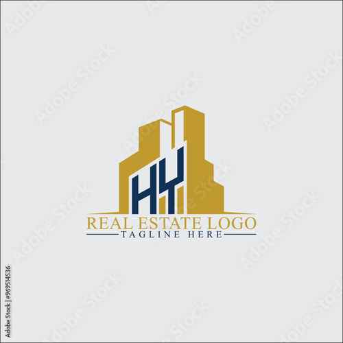 Modern HY Real Estate Logo Design with Building Silhouettes
