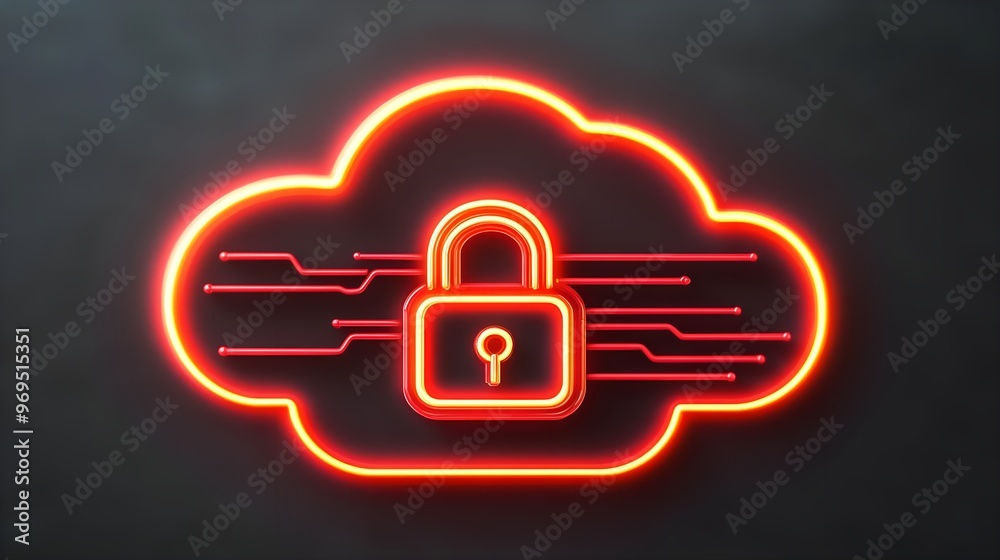 Cloud Security Neon Sign, Data Protection Concept Cloud Security Neon Sign, Data Protection Concept