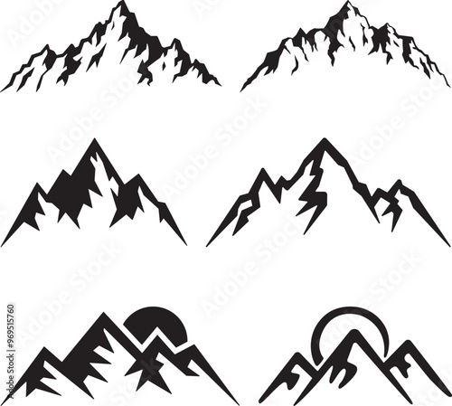 Mountains, Mountain Range Silhouette on a white background