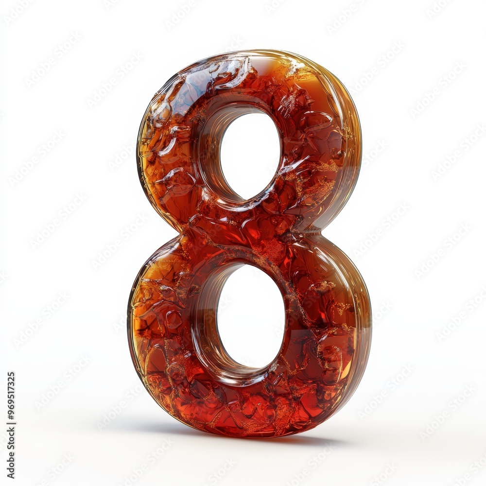 3D number 8 with cola texture realistic modern design, soft lighting, white background 3D number 8 with cola texture realistic modern design, soft lighting, white background