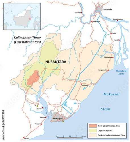 Overview map of the new Indonesian capital Nusantara