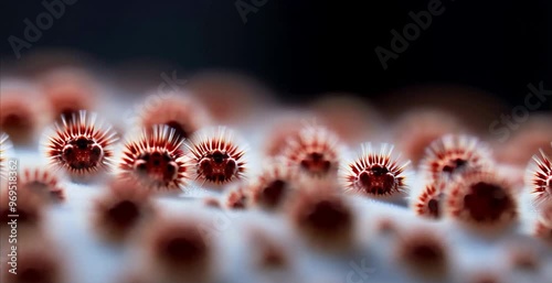 Microscopic view of floating virus cells. pandemic risk. Funfus mold close up macro. background. photo