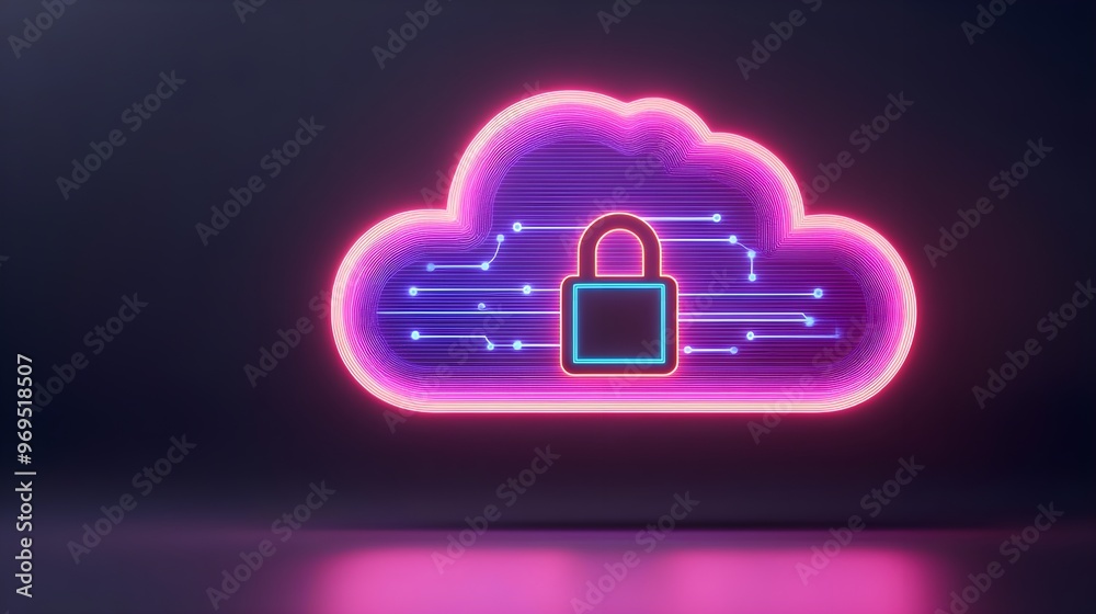 Neon Cloud Security Concept - Digital Protection Neon Cloud Security Concept - Digital Protection