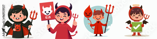 collection of vectors of children in devil costumes