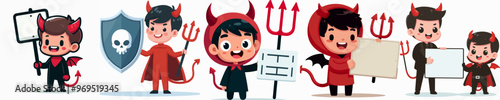 collection of vectors of children in devil costumes