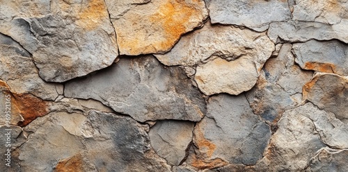 Close-up of Cracked and Weathered Stone Wall Texture