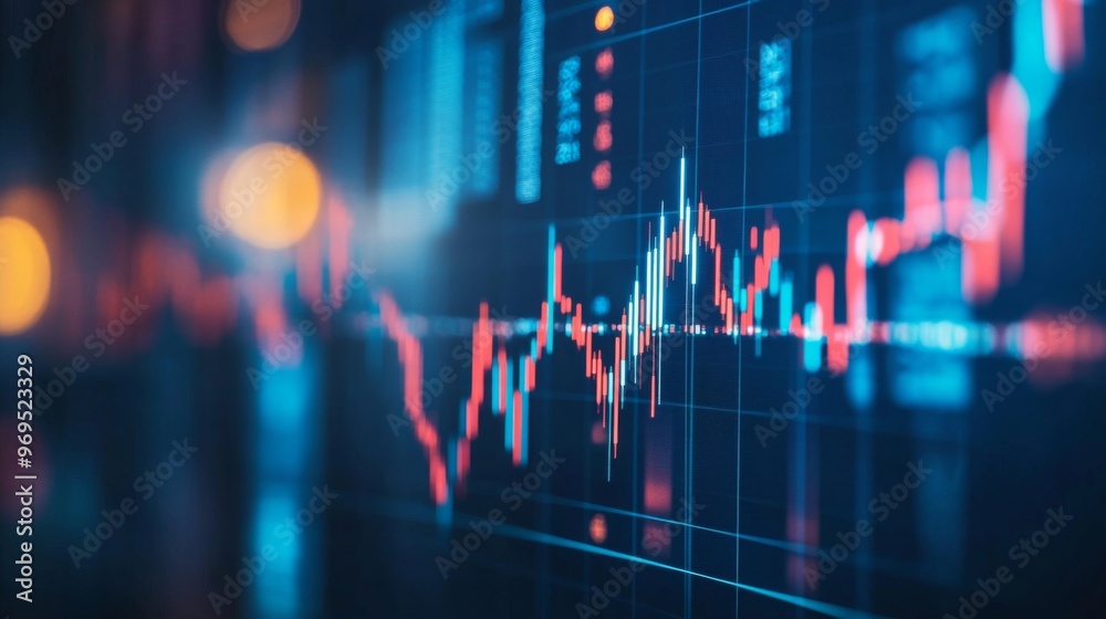 Detailed shot of a financial graph with fluctuating stock prices, highlighting various data points and trend lines in a professional setting. Detailed shot of a financial graph with fluctuating stock prices, highlighting various data points and trend lines in a professional setting.