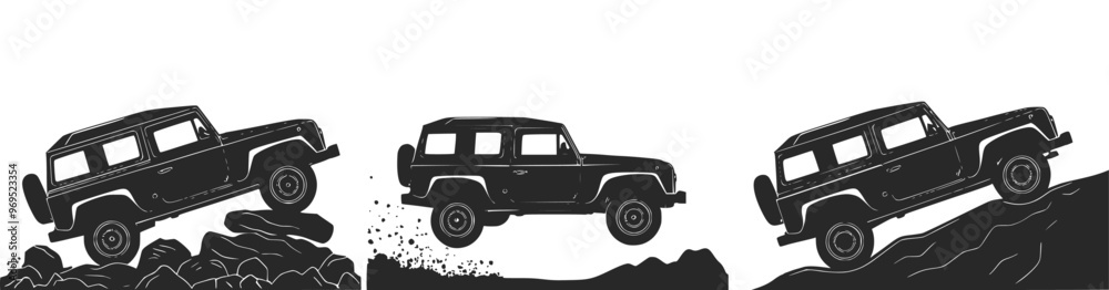 Silhouette of boxy car rugged off-road adventure, Generative AI Silhouette of boxy car rugged off-road adventure, Generative AI