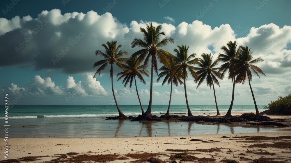 Obraz premium Tropical Paradise: Palm Trees on a Sandy Beach