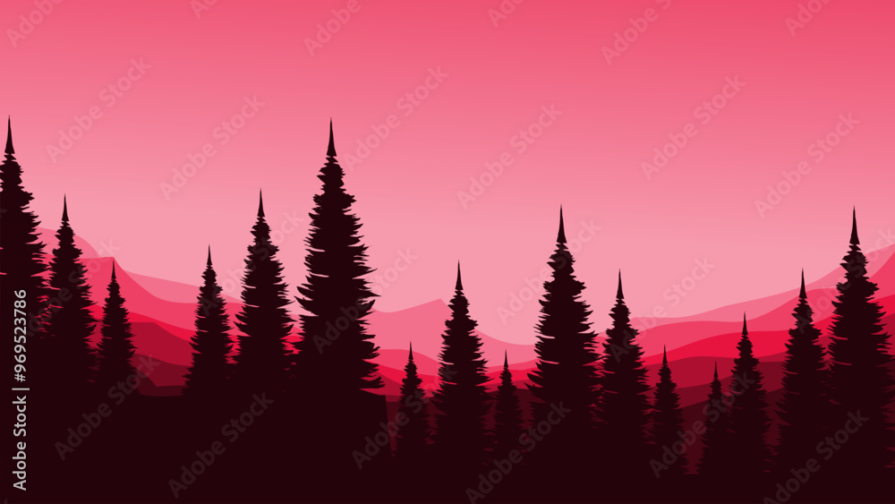 summit mountain landscape pine forest nature vector illustration good ...