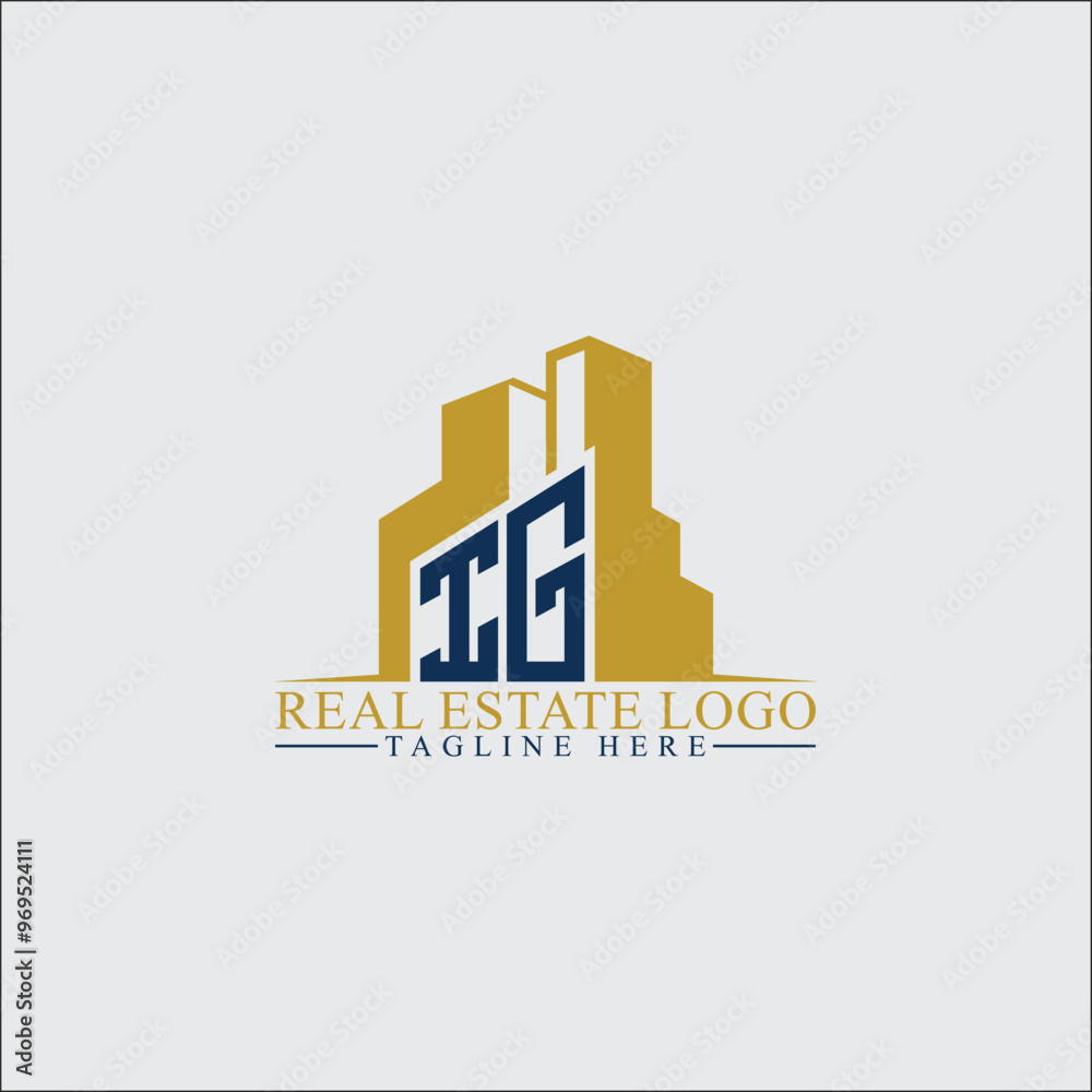 Fototapeta premium Modern IG Real Estate Logo Design with Building Silhouettes