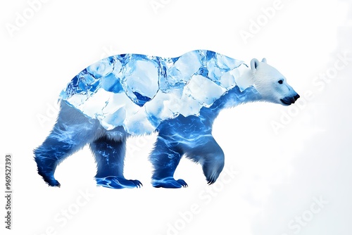 A majestic polar bear silhouette filled with icy blue textures, representing the beauty and fragility of nature.