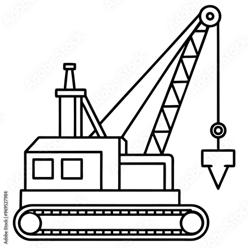 pile driver machine outline coloring book page line art drawing