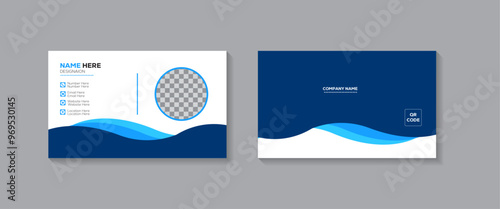 Horizontal and vertical layout blue green business card 
