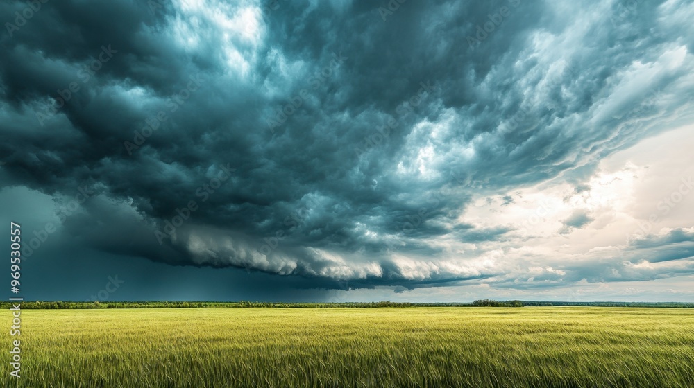 A sky filled with dark, stormy clouds, signaling an approaching thunderstorm over a vast field. A sky filled with dark, stormy clouds, signaling an approaching thunderstorm over a vast field.
