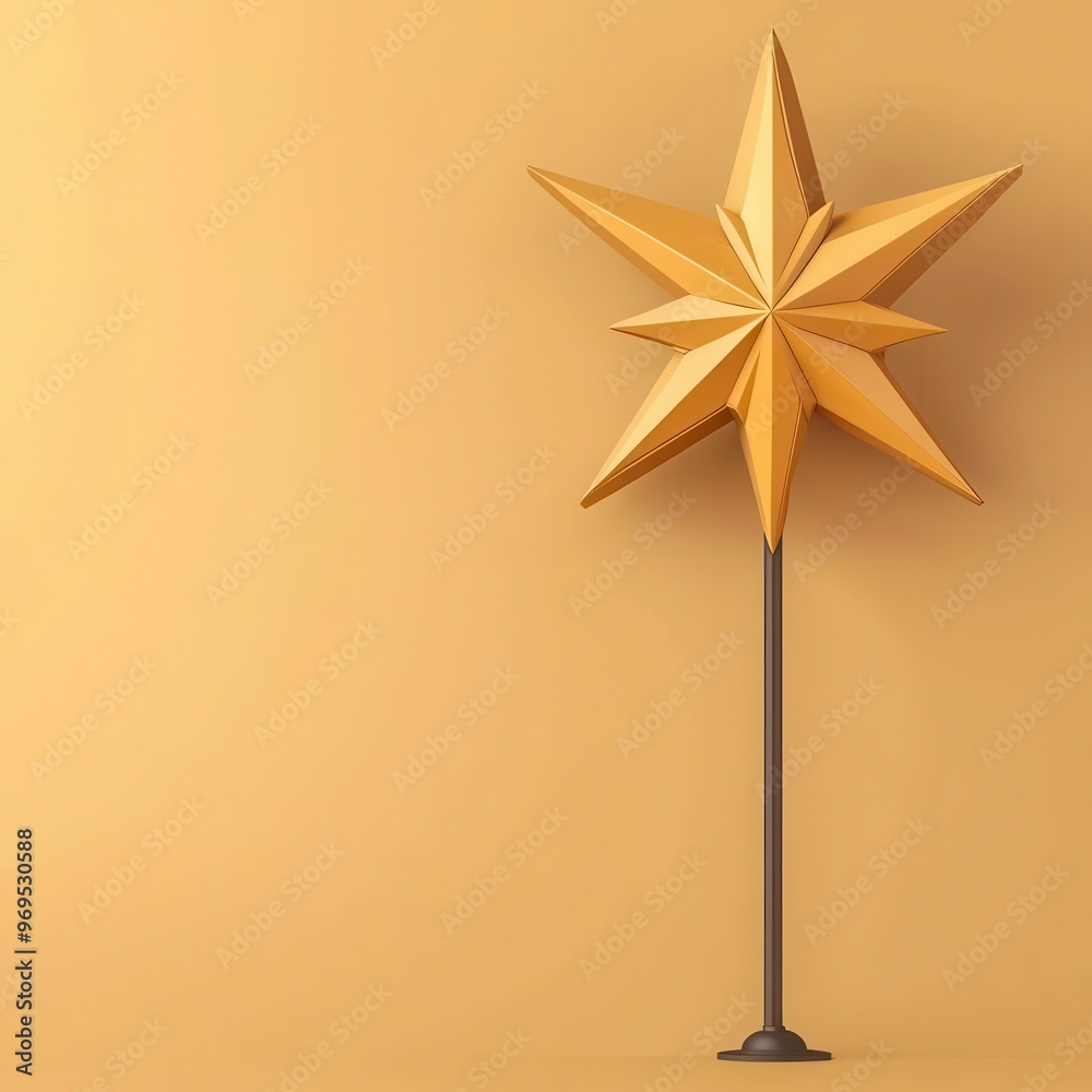 Christmas tree topper, shining star, 3D illustration, copy space for text, Christmas tree topper, shining star, 3D illustration, copy space for text,