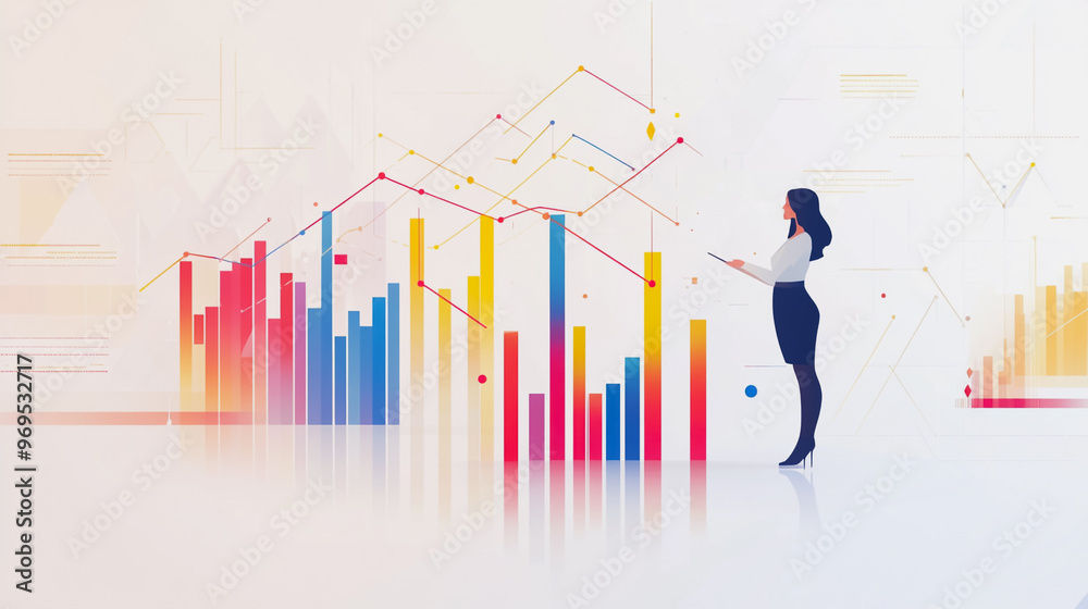 Abstract business woman stands on the peak of success amid tall, innovative Smart city and graphs with statistics to analyze business potential and predict future developments in company growth.
Abstract business woman stands on the peak of success amid tall, innovative Smart city and graphs with statistics to analyze business potential and predict future developments in company growth.