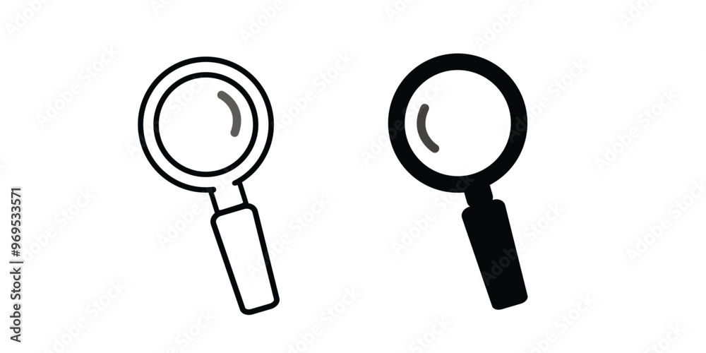 Magnifying glass icon in Black line art vector logo. Magnifying glass icon in Black line art vector logo.