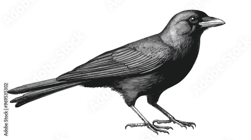 Jackdaw Bird Vintage Engraving isolated on white background