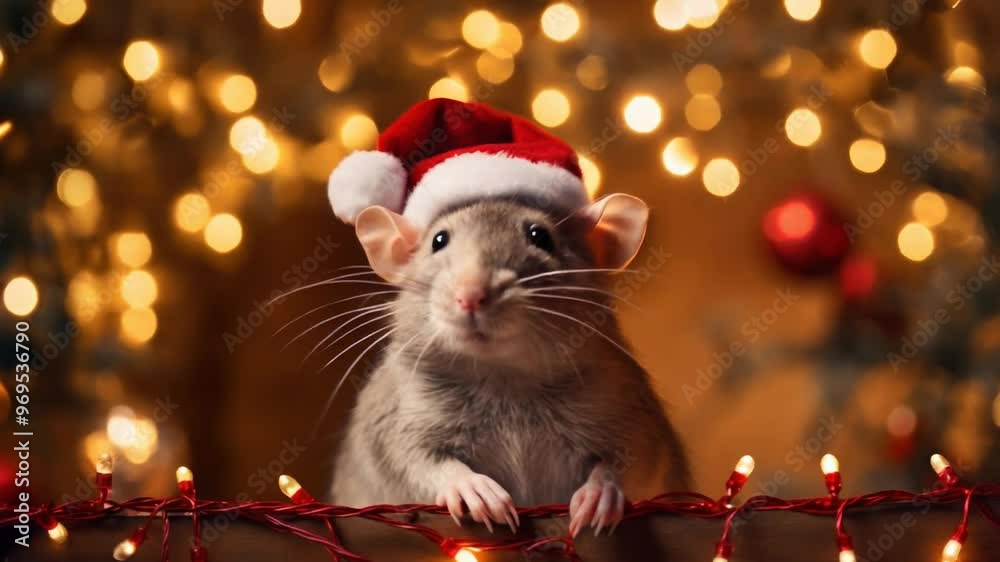 Festive Rat in Santa Hat Celebration