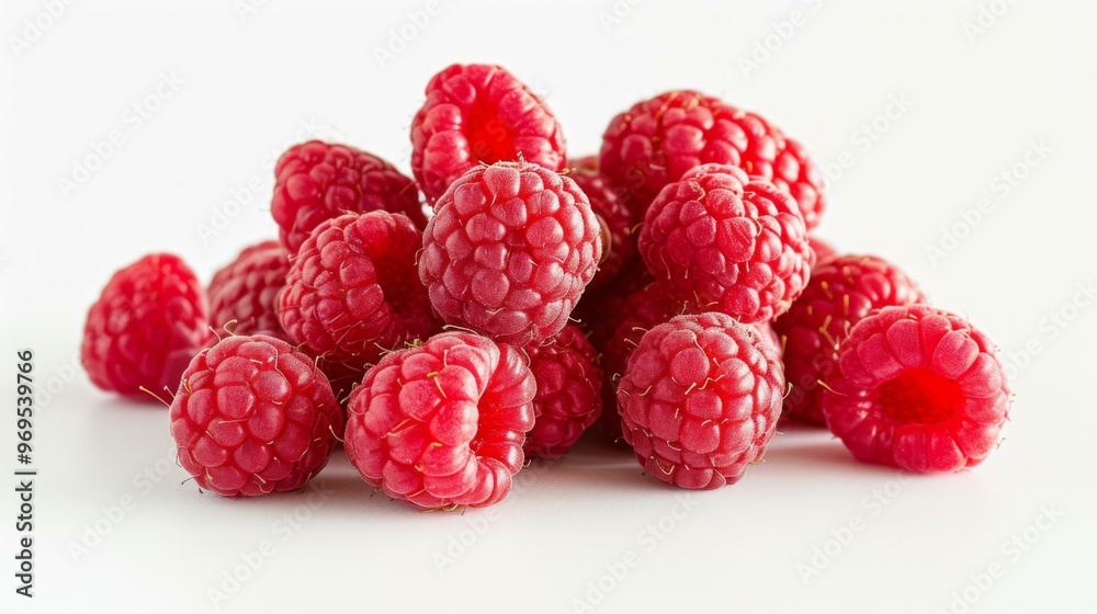 Close-up of Fresh Red Raspberries on White Background Close-up of Fresh Red Raspberries on White Background