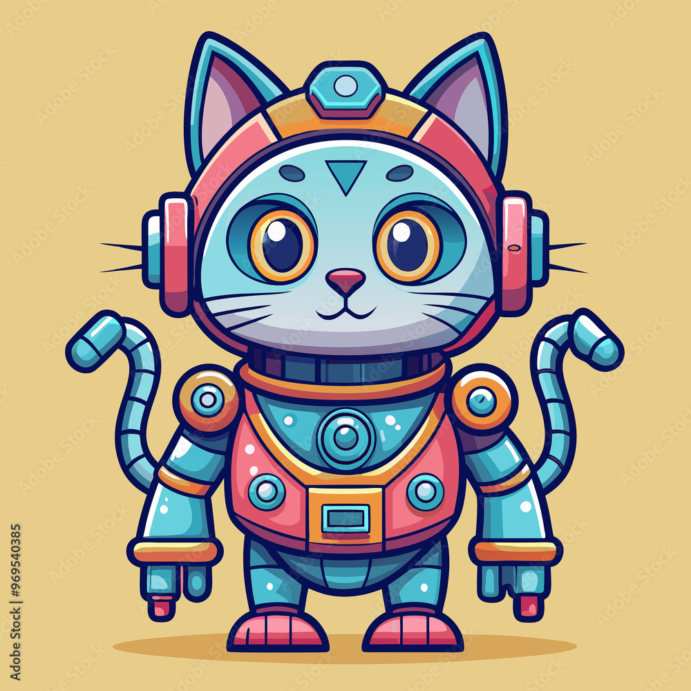 Fototapeta premium Cute robot cartoon icon character, line stoke isolated, graphic design sign