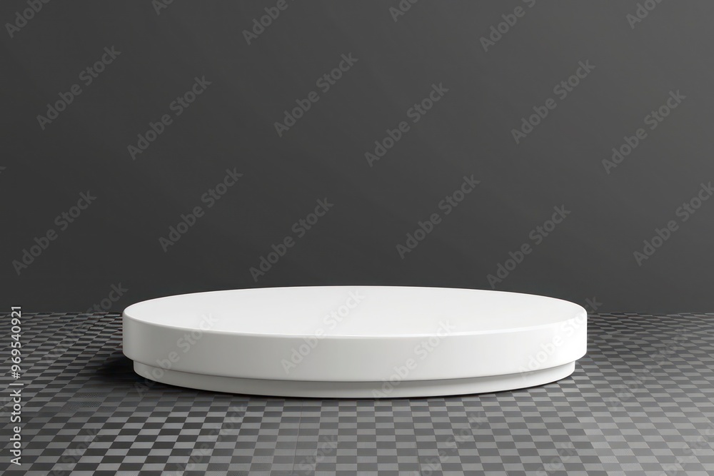 Minimalist White Podium on Checkered Surface - Modern Display Platform for Product Presentation and Design Minimalist White Podium on Checkered Surface - Modern Display Platform for Product Presentation and Design