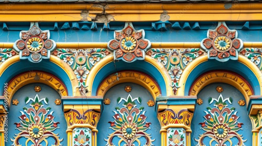 Obraz premium Ornate Architectural Details of a Colorful Building