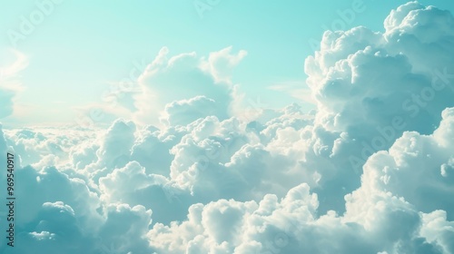 Stunning Aerial View of Fluffy White Clouds Against a Light Blue Sky