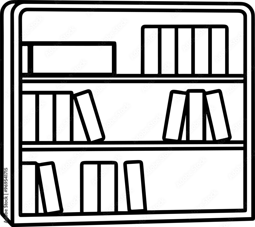 Bookshelf line art silhouette vector illustration Bookshelf line art silhouette vector illustration
