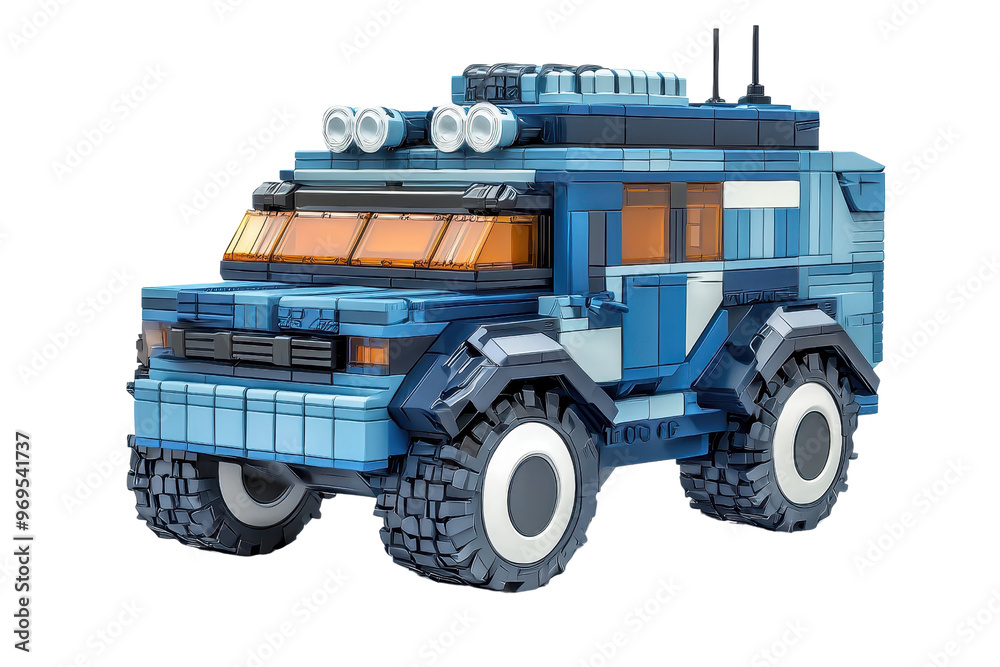 Blue toy truck made from plastic building bricks, isolated on transparent background. showcasing creativity in design. Blue toy truck made from plastic building bricks, isolated on transparent background. showcasing creativity in design.