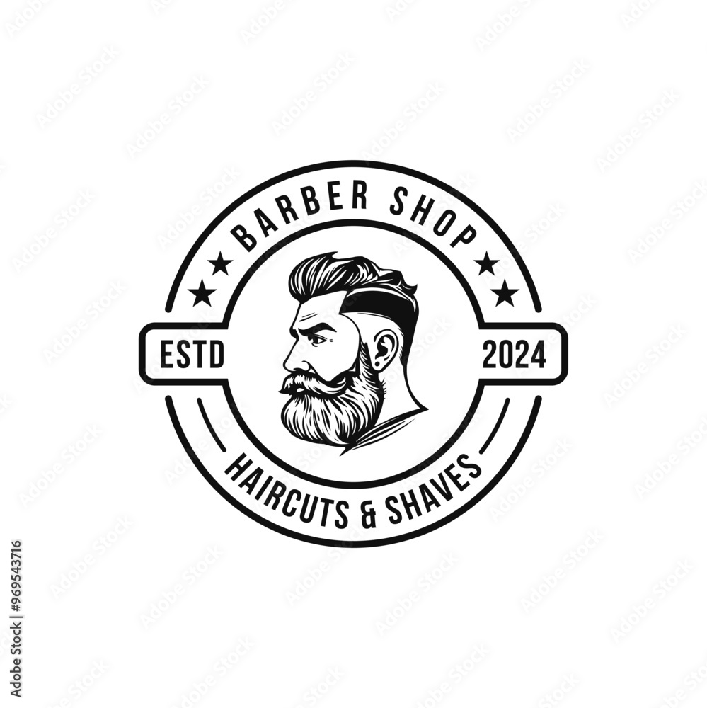 Barber shop logo template. Handsome man with beard and mustache. Scissors. Barber shop symbol. line art editable vector. Barber shop logo template. Handsome man with beard and mustache. Scissors. Barber shop symbol. line art editable vector.