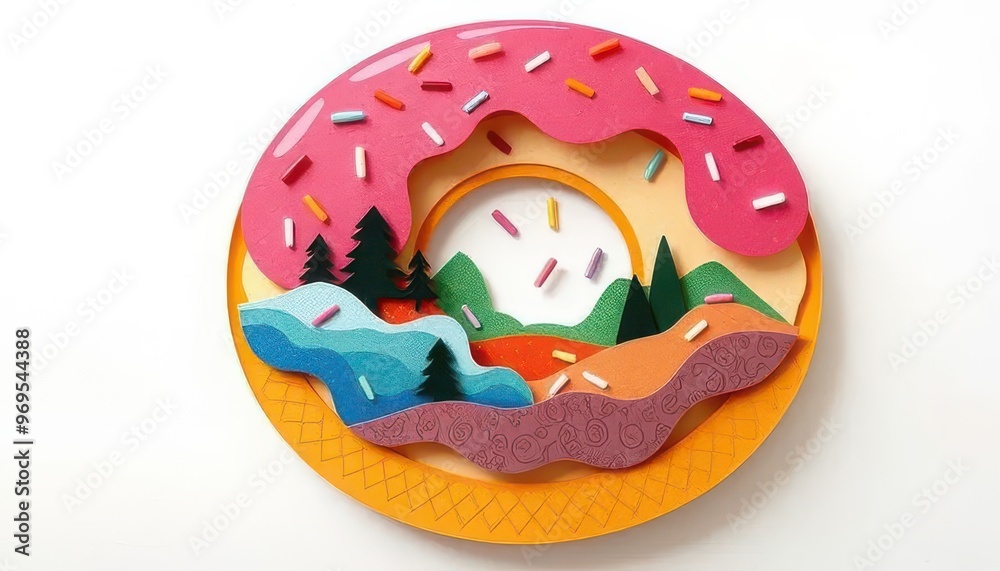 Paper Cut Craft Illustration of Donuts with Colorful Layers and Designs Paper Cut Craft Illustration of Donuts with Colorful Layers and Designs