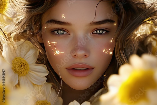 FMRI neuromorphic neocortex myelin and neuromodulator radiant woman in nature with neural network energy symbolizing connection to the earth photo