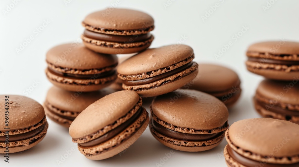 Close-Up of Chocolate Macarons with Creamy Filling Close-Up of Chocolate Macarons with Creamy Filling