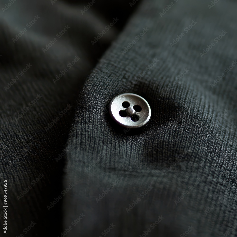 Detailed Macro Shot of Black Shirt Button on White Background Detailed Macro Shot of Black Shirt Button on White Background
